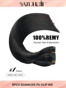 Seamless Clip Ins 18 Inch 8 Pcs 120g Seamless Clip In Hair Extensions Black Clip In Extensions Pu Weft Real Human Hair Clip Ins Silky Straight For Thinning Hair - S1 - View 2