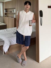 DAZY 男士白色背心短裤睡衣套装，夏季 - 彩色 - 查看 6