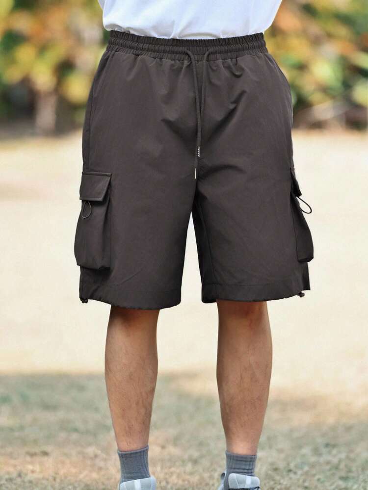 Men's Solid Color Cargo Shorts, Outdoor Style Summer