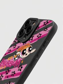 THE POWERPUFF GIRLS X SHEIN 飞天小女警花花手机壳，黑色软TPU保护套，磨砂质感，保护摄像头镜头，粉色条纹星星涂鸦印花，可爱卡通人物设计，防震保护套，日常使用及生日礼物，适合女孩和卡通迷，兼容iPhone 11/12/13/14/15/16/17 Pro Max，手机配件，快速发货 - 黑色 - 查看 8