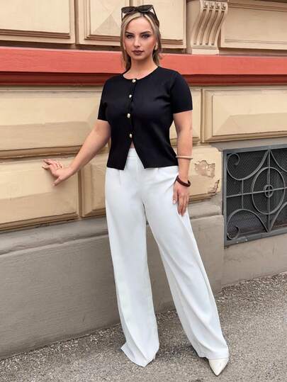 Jeta Ari 优雅休闲通勤百搭奢华复古高腰褶皱阔腿长裤，秋冬