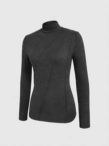 EMERY ROSE Women's Plus Size Casual Versatile Stand Collar Long Sleeve T-Shirt - Grey - View 4