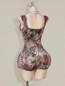SHEIN ICON Women's Fashionable Sexy Animal Print Bodycon Romper - Multicolor - View 10