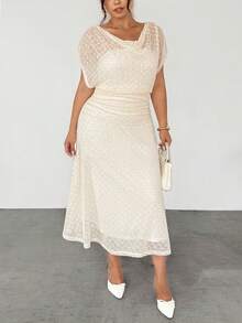 Firerie 大码优雅纯色纹理夏季连衣裙 - 杏色 - 查看 5