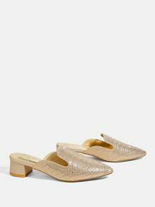 CUCCOO TILAWA Women's Pointed Toe Gold Rhinestone Decor Fashion Open Heel High Heel Sandals - Gold - View 6