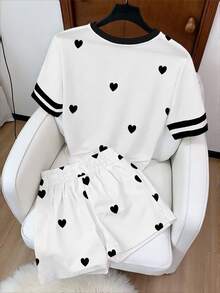 Resyla 女士两件套，圆领短袖T恤，宽松舒适短裤，春夏款 - 彩色 - 查看 2