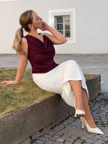 Jeta Ari Jupe longue taille haute de couleur unie, décontractée pour le printemps et l'automne - Blanc - Voir 6