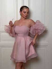 Jeta Ari 女士露肩荷叶边袖连衣裙 - 粉色 - 查看 6