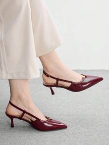 CUCCOO BIZCHIC Women's High-Heeled Shoes, Retro Burgundy Patent Leather High Heels, French Pointed Back Strap Gold Buckle Decorative Sandals, Spring And Summer Commuting Dating Elegant Shoes Spring Shoes - Burgundy - View 1