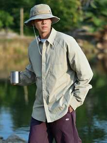 DAZY Mint Green Casual Long Sleeve Shirt For Men, Spring - Green - View 5