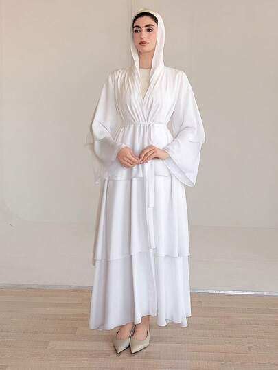 DAZY Spring & Summer Solid Color Sexy Music Festival Valentine's Day Wedding Casual Beach Vacation Style Layered Ruffle Hem Dress For Women