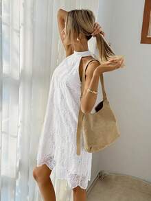 Easowa 女士度假蕾丝时尚吊带连衣裙 - 白色 - 查看 5