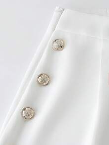 SHEIN Franclia 优雅法式编织，纯白色，单口袋，单扣设计，温柔精致，易于搭配，适合通勤、工作、上学、职场等场合，优雅清新，尽显女性魅力，适合正式和休闲场合，经典百搭的颜色，新款夏季女裤 - 白色 - 查看 6