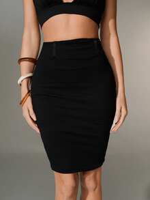 Nuvra Women's High Waist Butt Lifting Slimming Pencil Skirt With Padding - Black - View 5