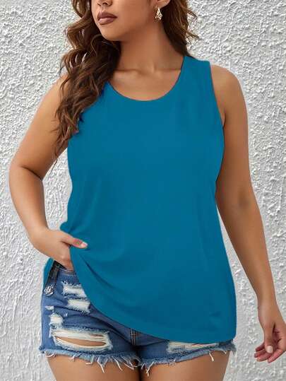 EMERY ROSE Plus Size Summer Casual Simple Solid Color Tank Top