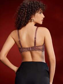 性感法式聚拢钢圈胸罩、内衣 - 咖啡棕 - 查看 2