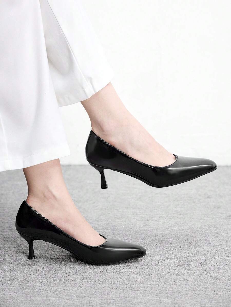 CUCCOO BIZCHIC Women's Pointed Toe Black Patent Leather Fashion Daily Commuter Model Basic Wear Stiletto High Heel Shoes Spring Shoes - Black - View 1