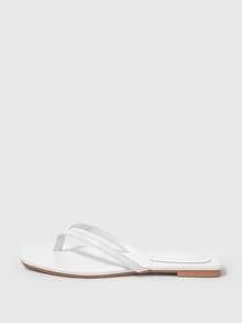 Sleekvia Sandalias de mujer con tira en el pie, suela plana, puntera cuadrada, blancas, de estilo casual y cómodo para uso diario y versátil - Blanco - Ver 3