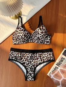 Bare Chapter 2pcs Leopard Print Women's Underwire Bra Set - Multicolor - View 6