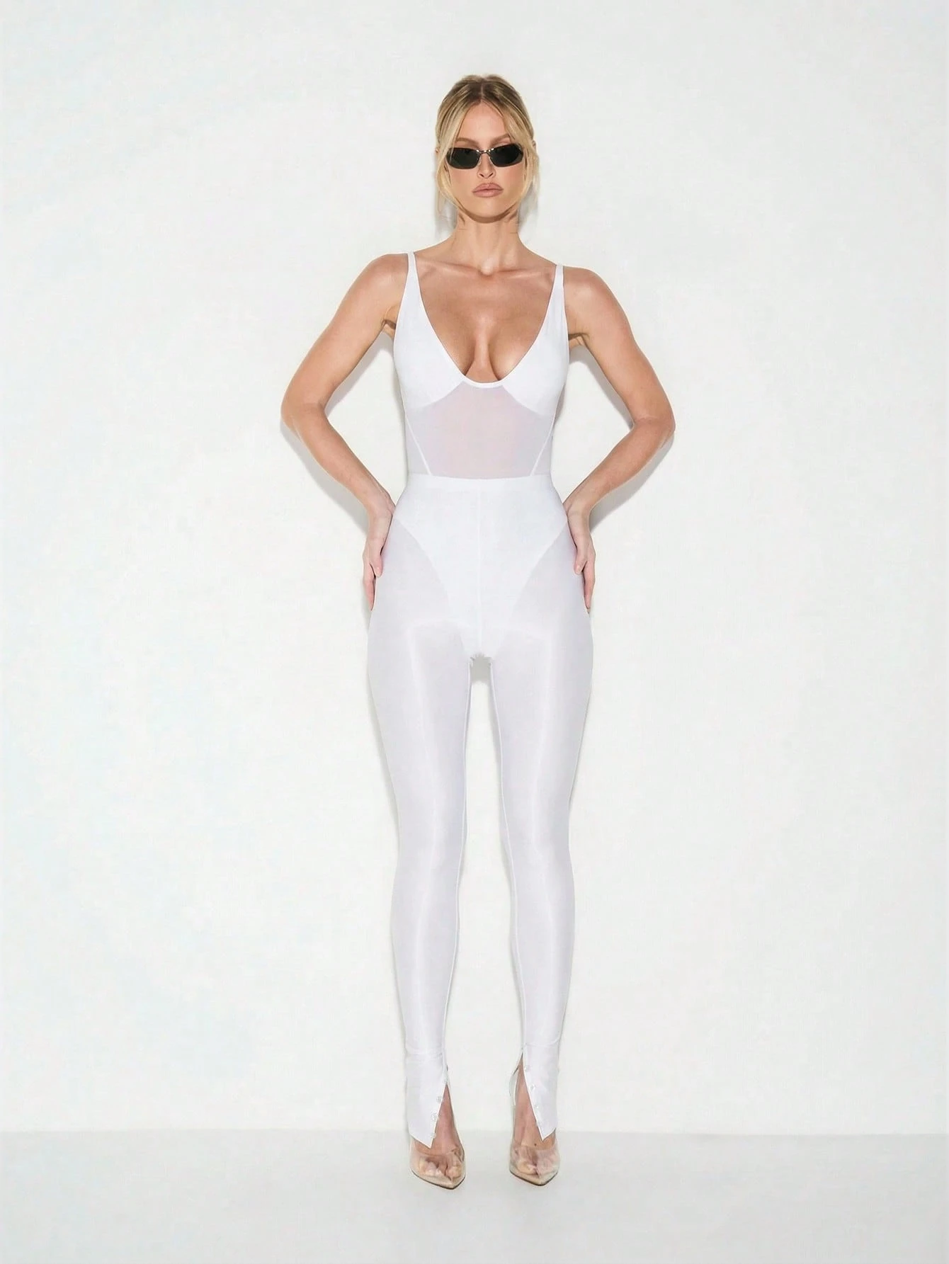 KIZN Leggings a vita alta con dettagli in rete e orlo con bottoni