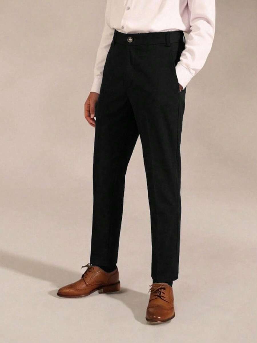 SHEIN 男童休闲舒适中腰梭织裤 - 黑色 - 查看 1