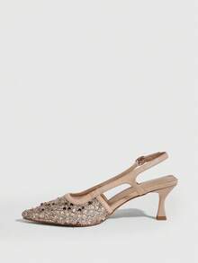 CUCCOO SZL Sapatos femininos novos com bico fino e salto agulha, elegantes, delicados e românticos. Sapatos de salto alto femininos, com tira no calcanhar, ideais para chá da tarde, encontros, festas, trabalho e ocasiões formais. Versáteis e básicos. - Damasco - Ver 10