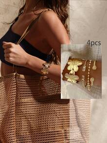 Swim Chiccia حلقة معدنية بتصميم أنيق عتيق انسيابي 1 قطعة، سوار قابل للتعديل مناسب للنساء للارتداء في الشاطئ والحفلات والمهرجانات الموسيقية والمواعيد والاستخدام اليومي، موسميًا - ذهبي أصفر - مشاهدة 13