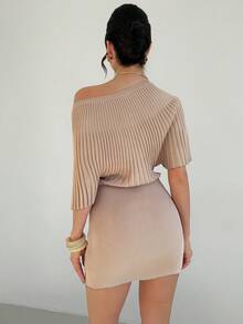 Firerie Women's Spring/Summer New Minimalist Elegant Daily/Office Commute Asymmetric Shoulder Knit Dress - Apricot - View 3