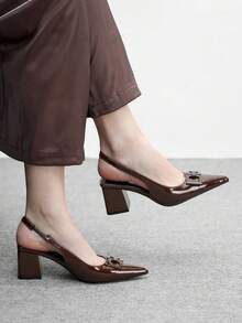 CUCCOO BIZCHIC 休闲纯色粗跟露后跟女式高跟鞋 - 咖啡棕 - 查看 1