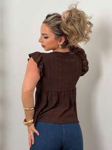 Jeta Ari 夏季海滩度假提花针织盖袖 T 恤 - 咖啡棕 - 查看 2