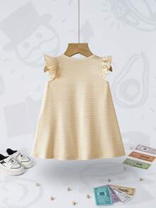 MONOPOLY X SHEIN 女婴条纹圆领短袖可爱连衣裙，MONOPOLY - 黃色 - 查看 2