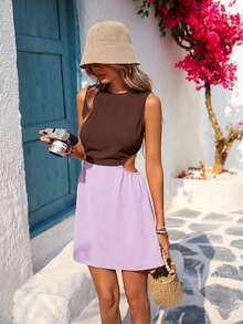 Vivid Eden 撞色镂空腰部女士迷你连衣裙，夏季服装，情人节，度假装，沙滩装，节日装，浪漫，波西米亚风，甜美，锐舞节装，热带度假装，狂欢节 - 彩色 - 查看 7