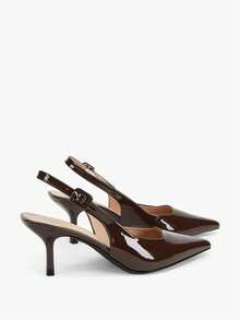 女士尖头高跟凉鞋，新款秋季时尚百搭精致细高跟踝带闭趾优雅高跟鞋，优雅猫跟 - 棕色 - 查看 10