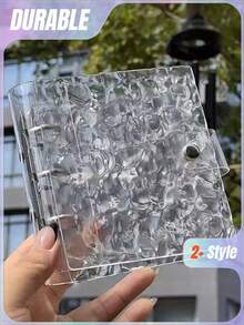 一款波浪形透明活页夹照片收纳袋，亚克力透明文件袋，耐用材质，活页夹封面，可用作笔记本、计划本、卡片夹、贴纸簿、相册、文具或礼物。 - 無色 - 查看 2