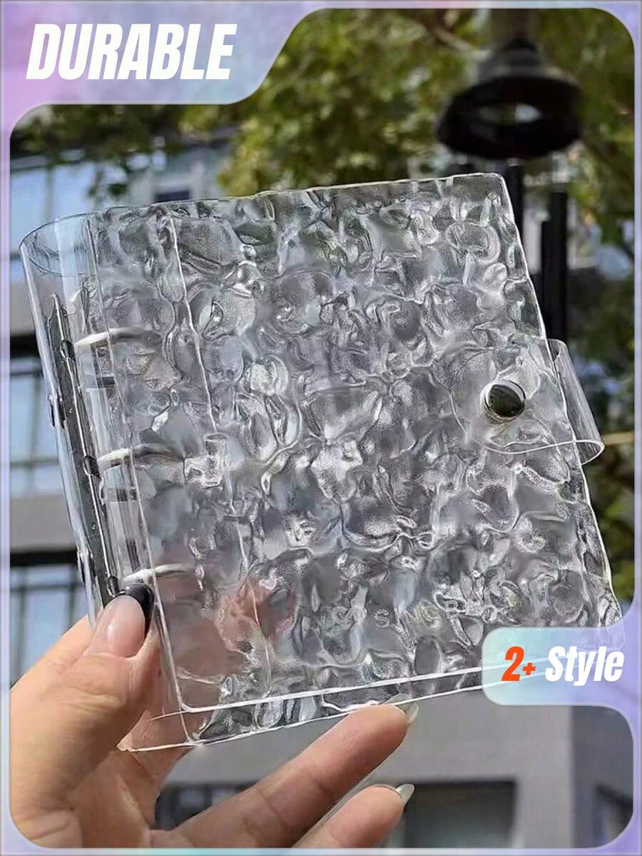 一款波浪形透明活页夹照片收纳袋，亚克力透明文件袋，耐用材质，活页夹封面，可用作笔记本、计划本、卡片夹、贴纸簿、相册、文具或礼物。