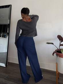 Tyla Gomez Women's Drawstring Waist Casual Loose Wide Leg Sweatpants,Fall,Fall Clothes For Women,Women's Winter Clothes - Navy Blue - View 5