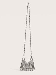 Enchnt 24pcs Handmade Shiny Sequins & Sequin Embellished Crossbody Bag With Detachable Strap, Silver Color, Women - Silver - View 4