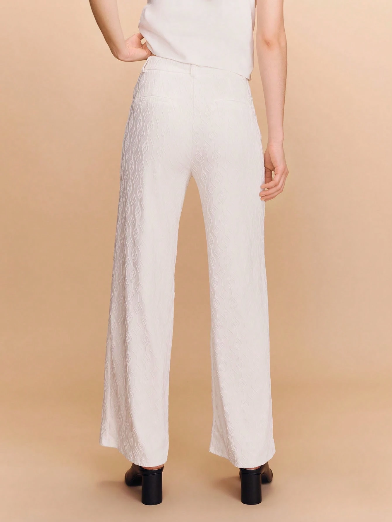Wide-Leg Pants With White Jacquard Fabric Summer Pants Spring Summer French Style Parisian Style Business Casual Going Out Pants Vacation Pants