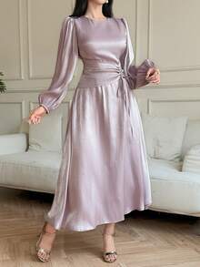 DAZY Women's Elegant Commuter Solid Color Lantern Sleeve Dress Sundress Summer - Yellow - View 2