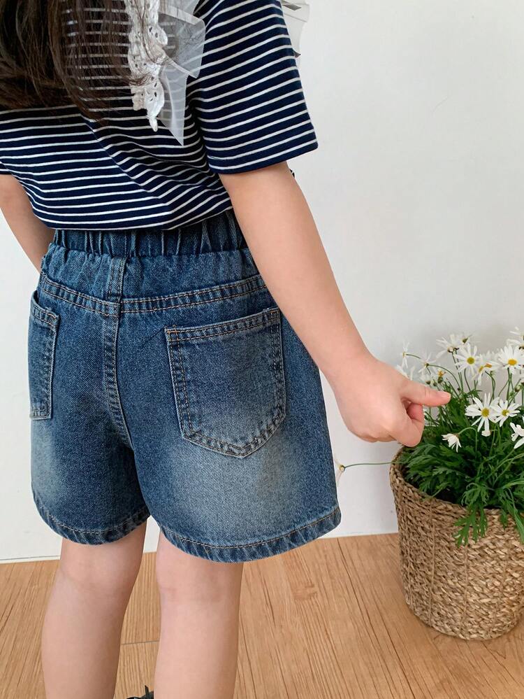 Young Girls Washed Distressed Denim Shorts, Fresh Korean Style, Summer