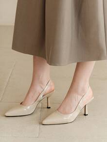 Women's Pointed Toe Kitten Heel Slip-On Sandals - Khaki - View 6