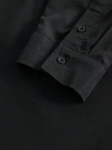 PAVTROS Áo sơ mi nam dài tay cổ bẻ màu trơn, cài một hàng khuy, kiểu dáng thường ngày, đa năng, phù hợp đi làm. - màu đen - Xem 8