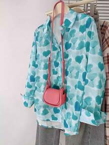 GlowEve CURVE Plus Size Valentine's Day Heart Casual & Office Wear Long Sleeve Blouse For Women, Autumn/Winter - Blue - View 3