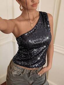 Aloruh Y2K Silver Sequin Crop Top For Music Festival/Concert,Summer Top - Dusty Purple - View 6