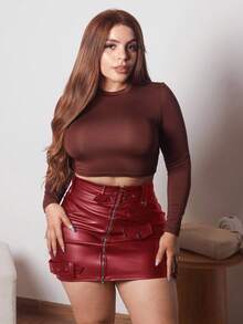 Lupita Cardoza 女士时尚 PU 皮革拉链紧身迷你裙，夏季 - 紅色 - 查看 1