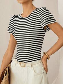 Lymera 女士圆领条纹休闲百搭日常短袖T恤 - 彩色 - 查看 6