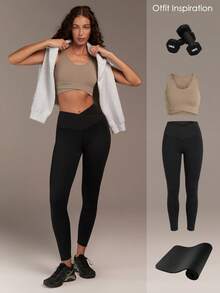 Fluxe 女士高腰黑色紧身裤，交叉腰带设计，适合瑜伽和健身，黑色紧身裤收腹，无缝设计，黑色运动紧身裤，提臀紧身裤，夏季假期，夏季，春季女士，春季，情人节，外出，度假女士，休闲女士 - 黑色 - 查看 8