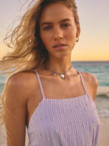 Aralina Striped And Polka Dot Cinched Waist Backless Strappy Back Summer Dresses For Women Sleeveless Design Spaghetti Straps Straight Neckline Elastic Waist Asymmetric Hanky Hem Flowy Silhouette Mini Length Feminine Style Vacation Outfits Beach Dress Casual Going Out Dress Lavender Mini Dress Festival - Mauve Purple - View 4