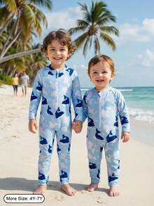 SHEIN Baby Boy Swimwear, One-Piece Swimsuit, Long Sleeve Trousers, Zippered Easy To Put On And Take Off, Knitted Fabric, Cute Turtle Digital Print Seaside Swimsuit, Baby Boy's Seaside Swimsuit Baby Boy Rash Guard Baby Boy Swimsuit Long Sleeve Boy Swimsuit Set Long Sleeve Toddler Long Sleeve Swim Toddler Rash Guard Boy Baby Boy Beach Wear Swimwear For Baby Boys Baby Boy Swimsuit Zipper Ocean Baby Clothes Baby Boy Bamboo Zipper Romper Toddler Zip Up Pajamas Baby Boy Beach Wear Baby Boy Swimsuit Beach Wear For Baby Boys Baby Boy Long Sleeved Swimsuit With Long Pants Ocean Themed Swimsuit For Baby Boys Cute Swimsuit For Baby Boys Kids Swimsuit​ Children's Swimwear - Blue - View 7