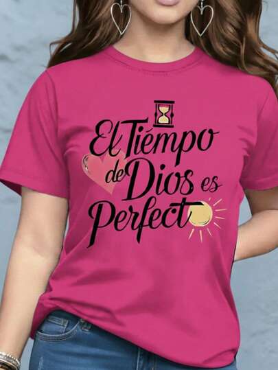 Playera camiseta blusa gráfica dama mujer estampada casual estampado love amor parejas corazon febrero corte regular material suave cuello redondo manga corta diario día noche calle casa cómoda fresca ligera moderna juvenil urbana aesthetic primavera verano playa calor y2k femenina frase religiosa tiempo de dios es perfecto letras cristiana corazón